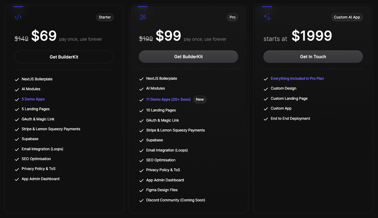 BuilderKit price plans