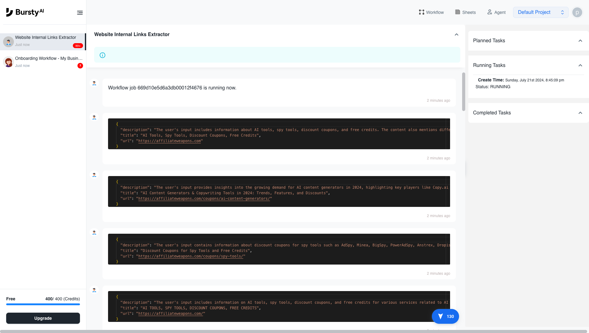 Website Internal Links Extractor Results