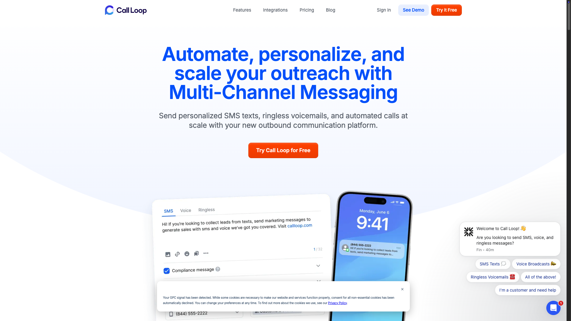 Screenshot of the Call Loop website
