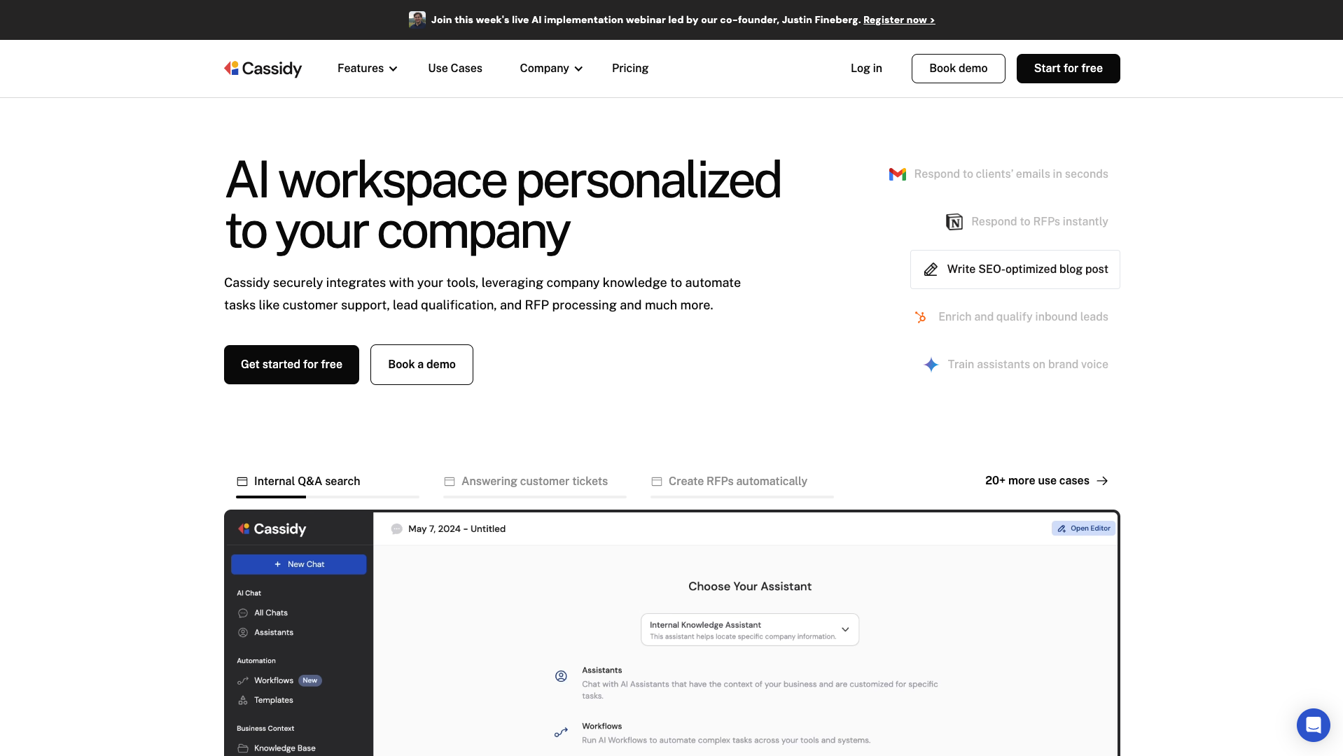 Screenshot of the Cassidy AI website