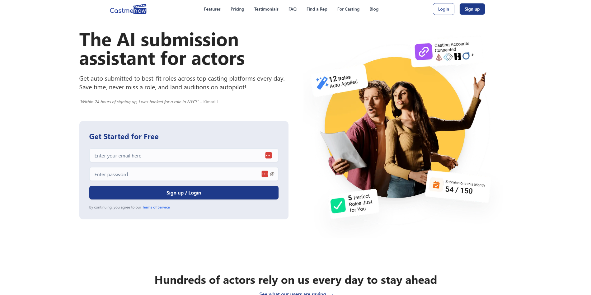 Screenshot of the Castmenow website