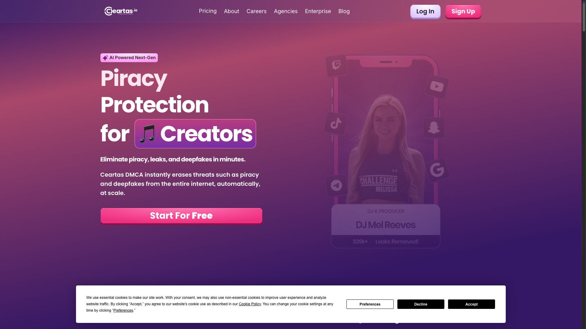 Screenshot of the Ceartas website