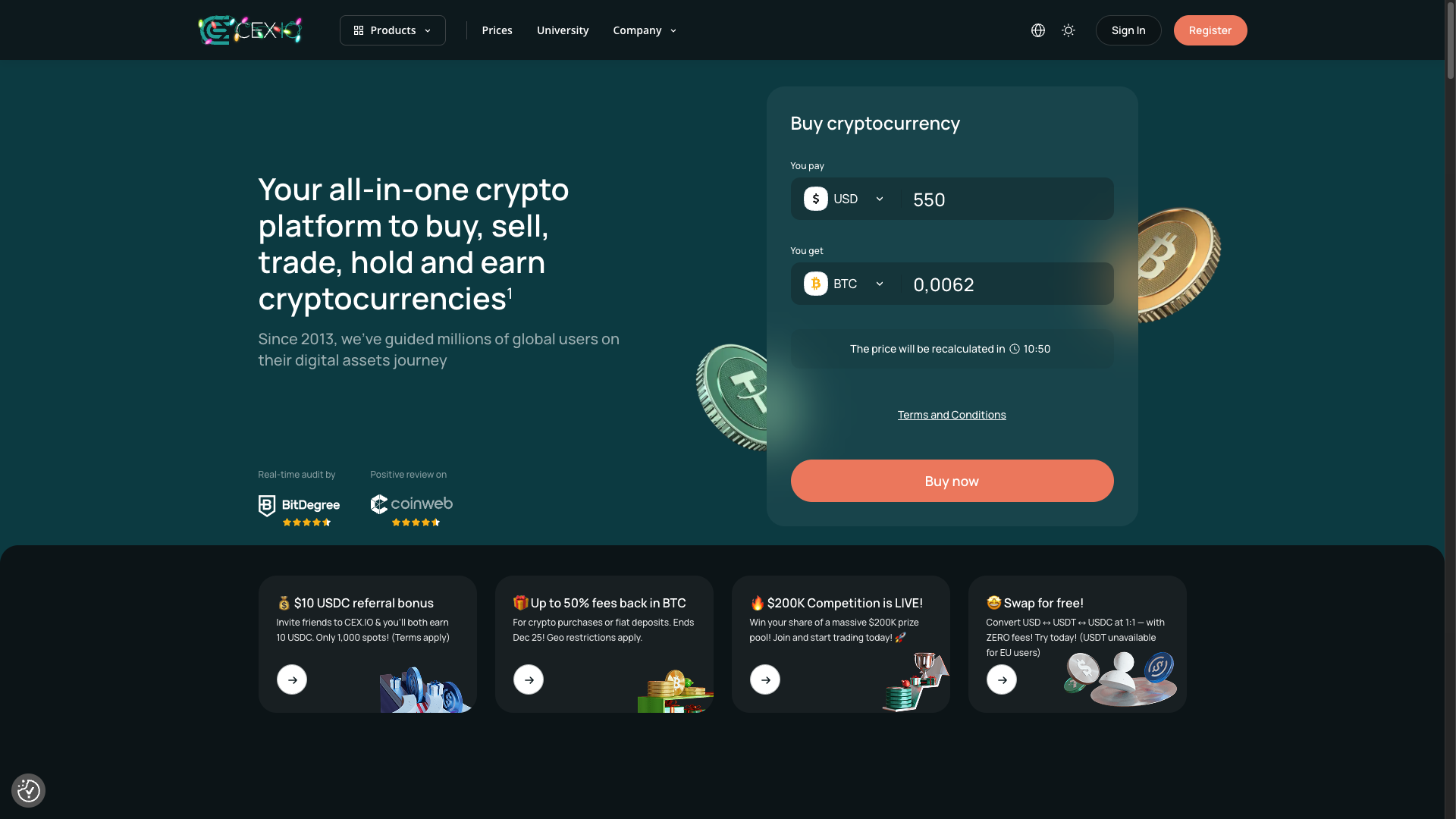 Screenshot of the CEX.IO website