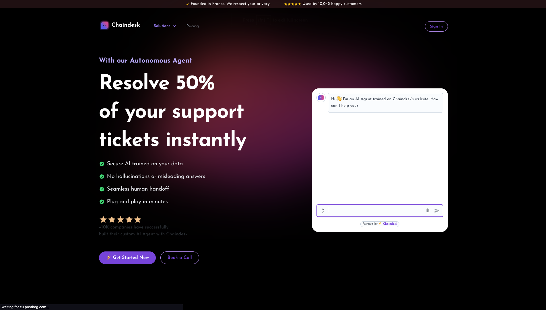 Screenshot of the Chaindesk website