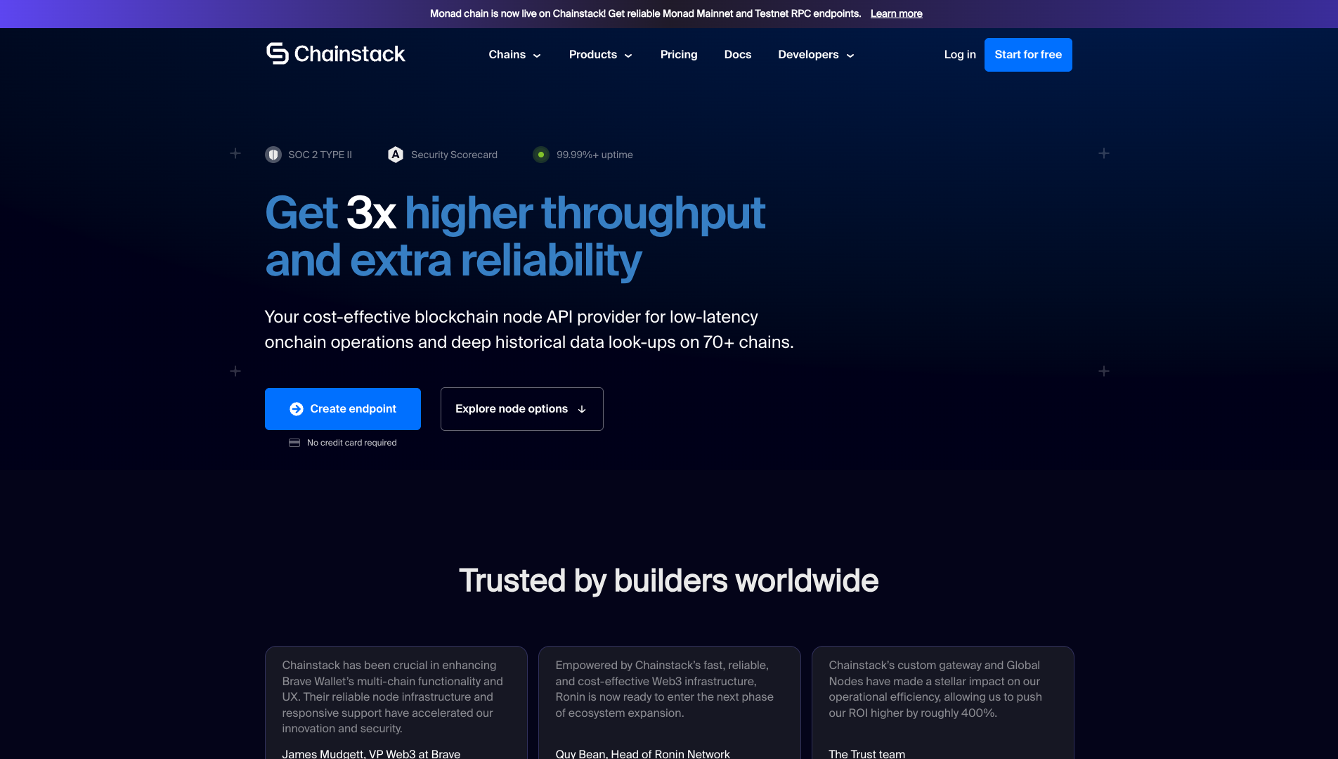 Screenshot of the Chainstack website