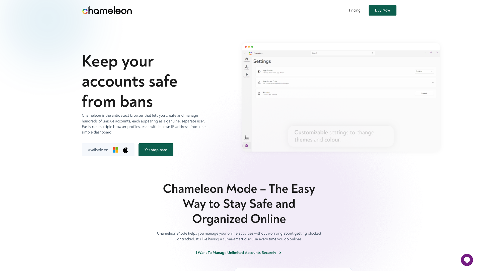 Screenshot of Chameleon Mode Homepage