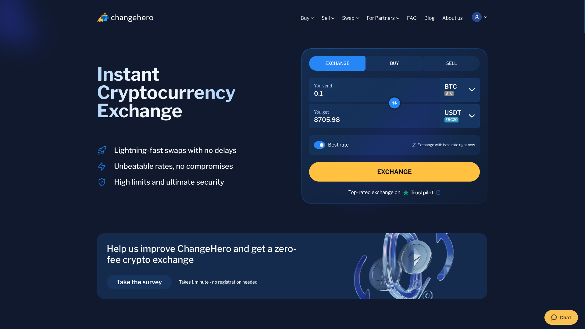 Screenshot of the ChangeHero website