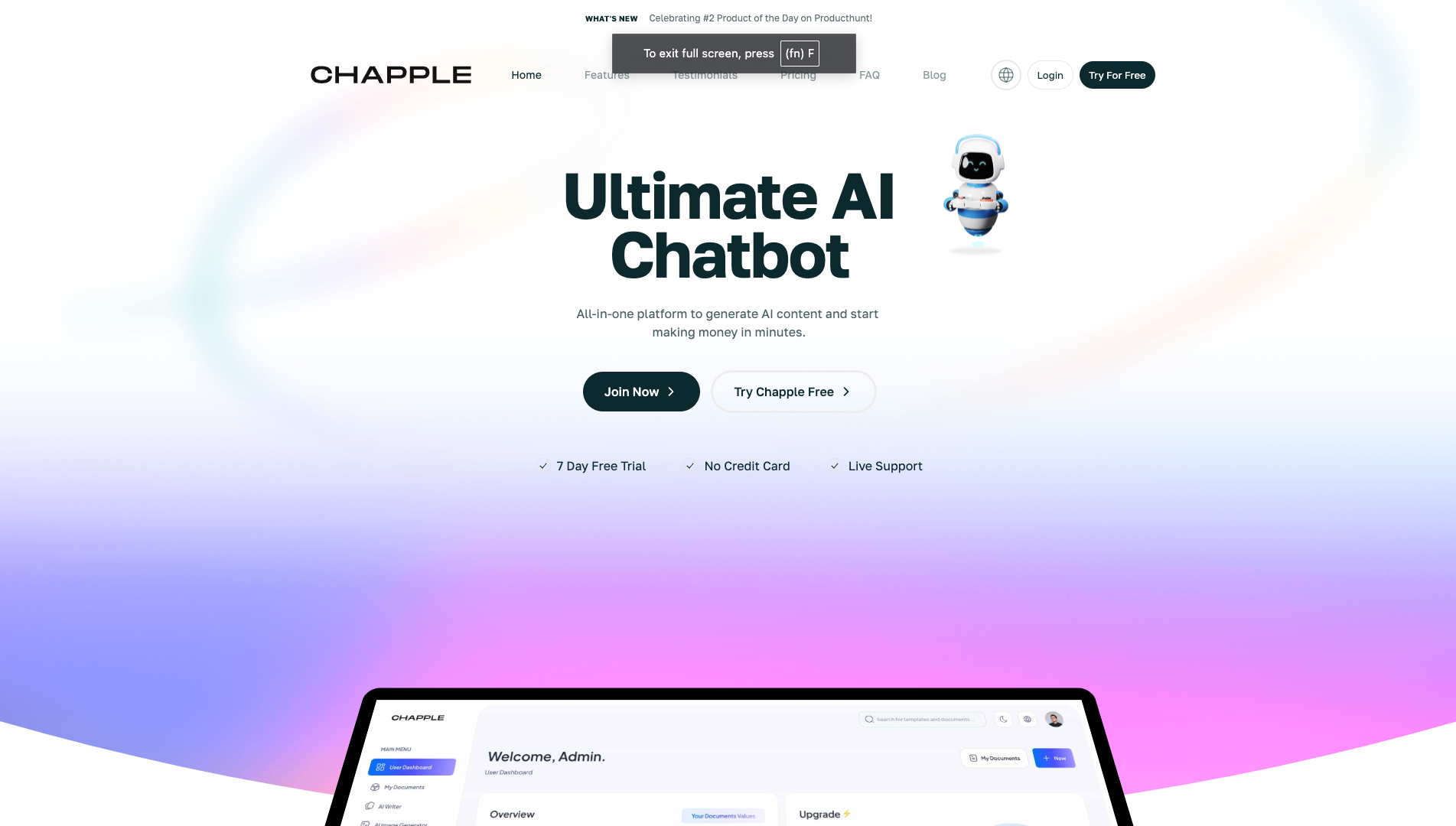 Screenshot of the Chapple website