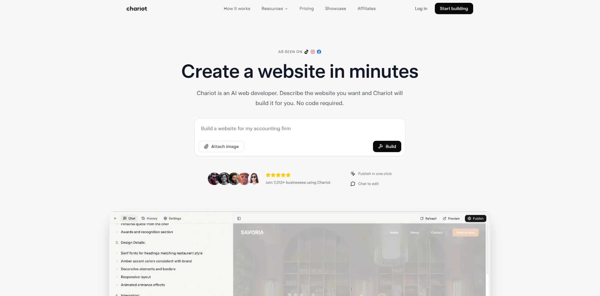 Screenshot of the Chariot website