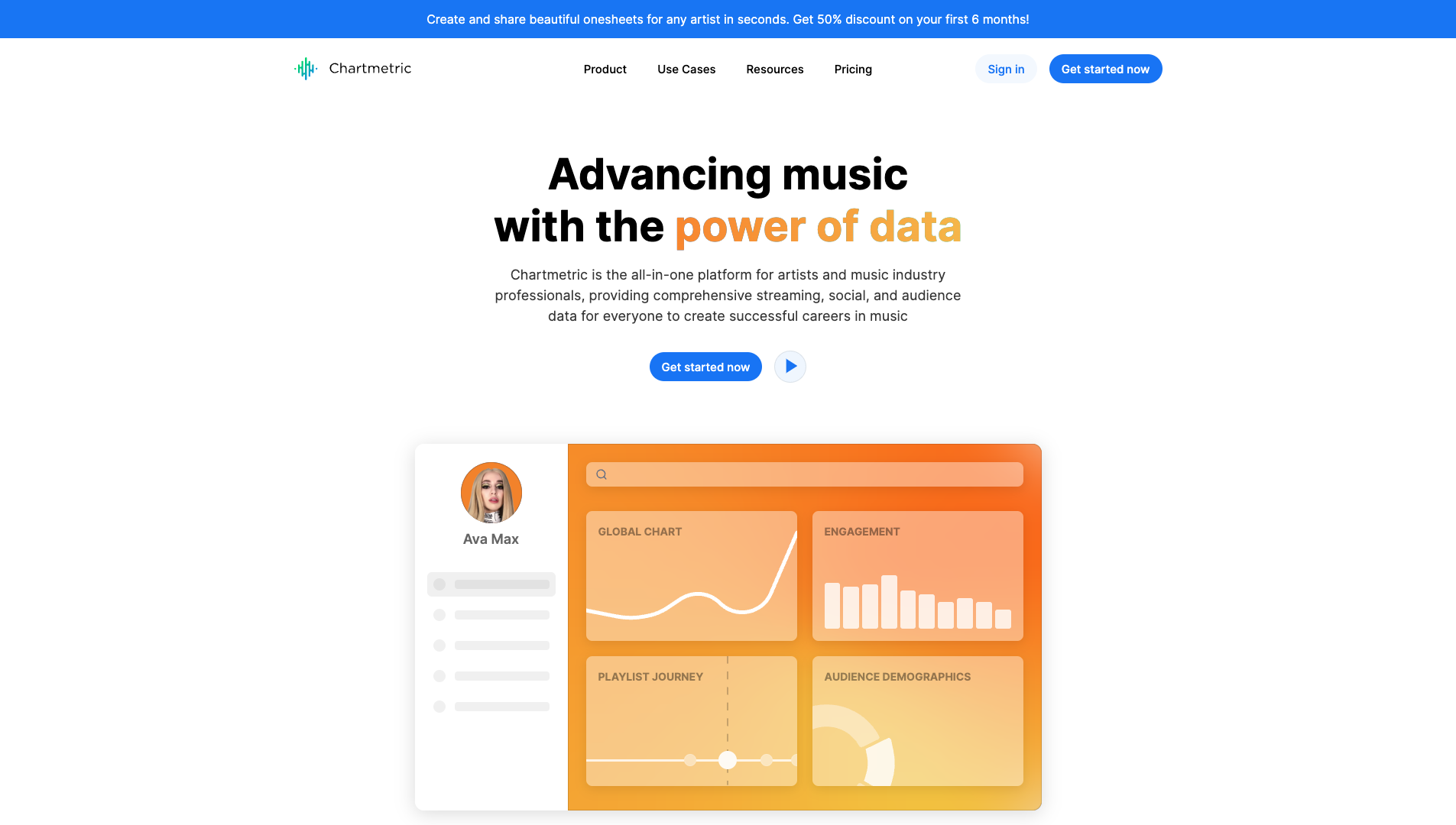 Screenshot of the Chartmetric website