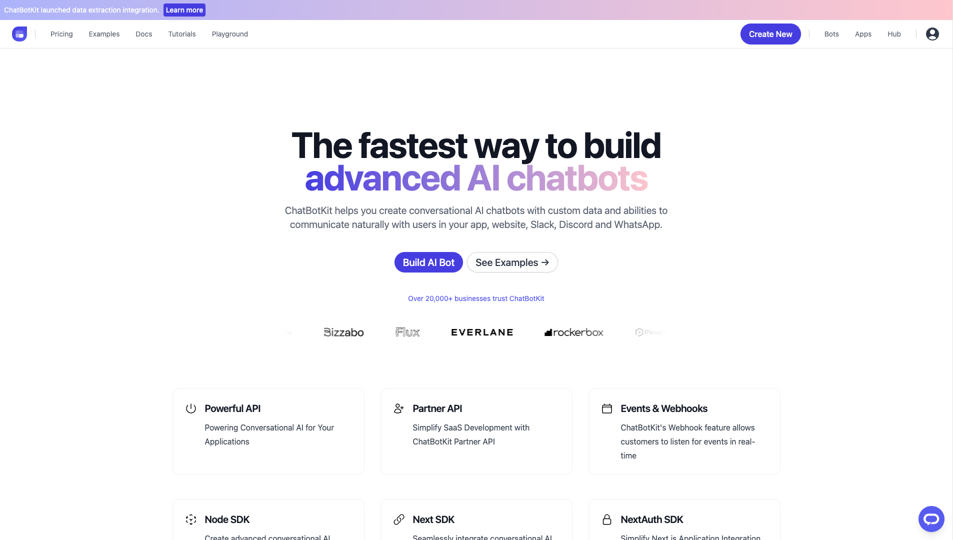 Screenshot of the ChatBotKit website
