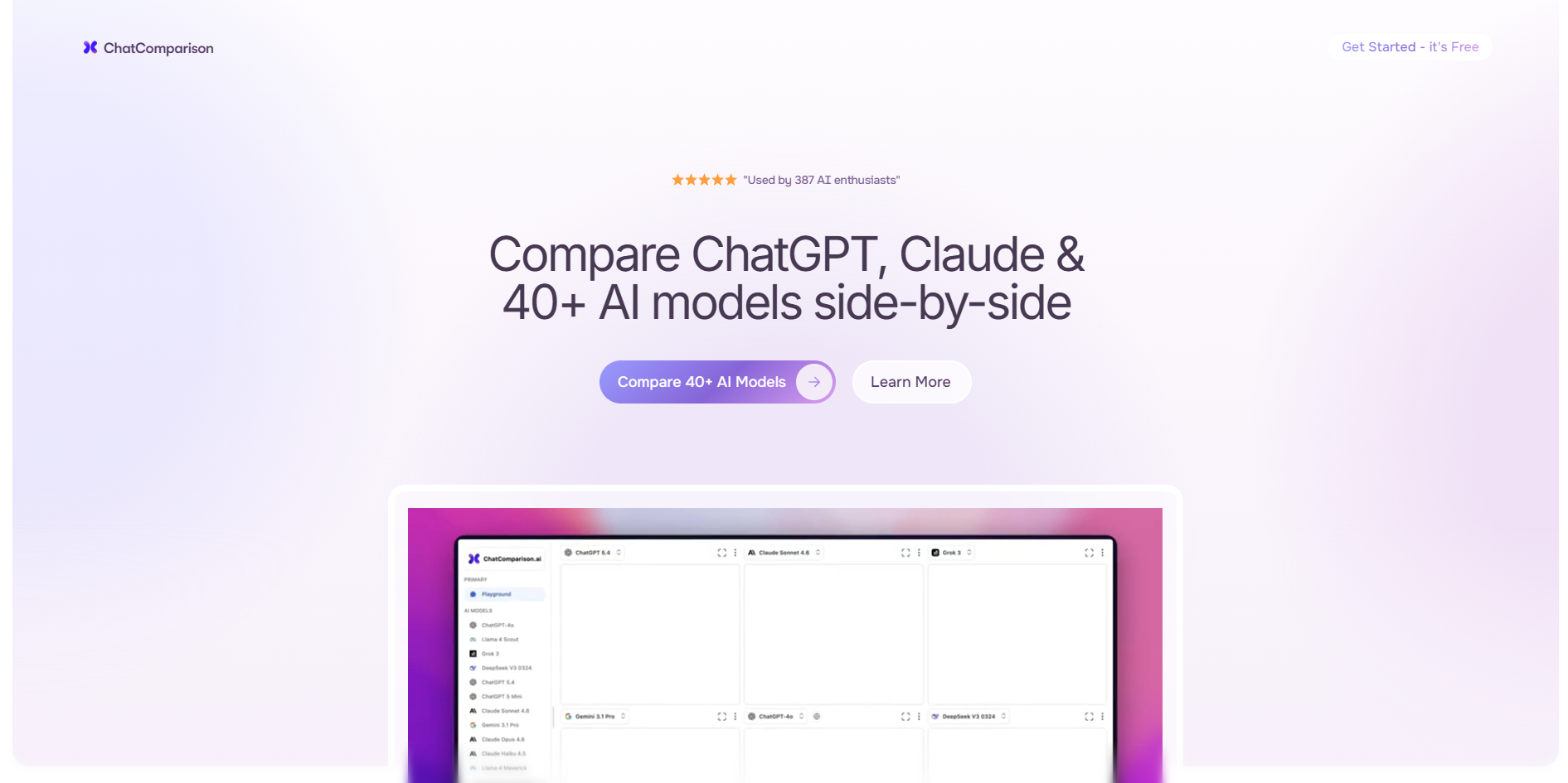 Screenshot of the ChatComparison website