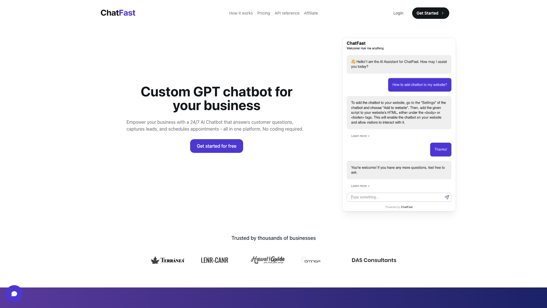 Screenshot of the ChatFast website