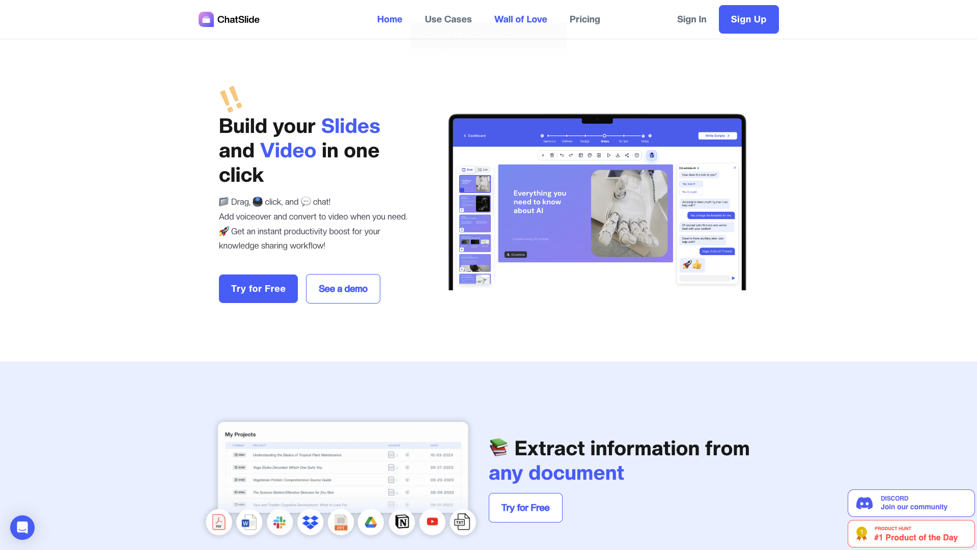Screenshot of the ChatSlide website