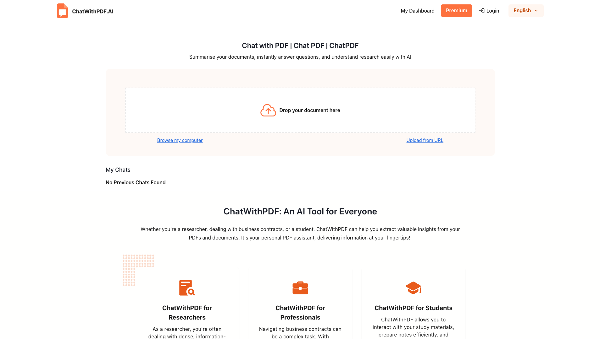 Screenshot of the ChatWithPDF website