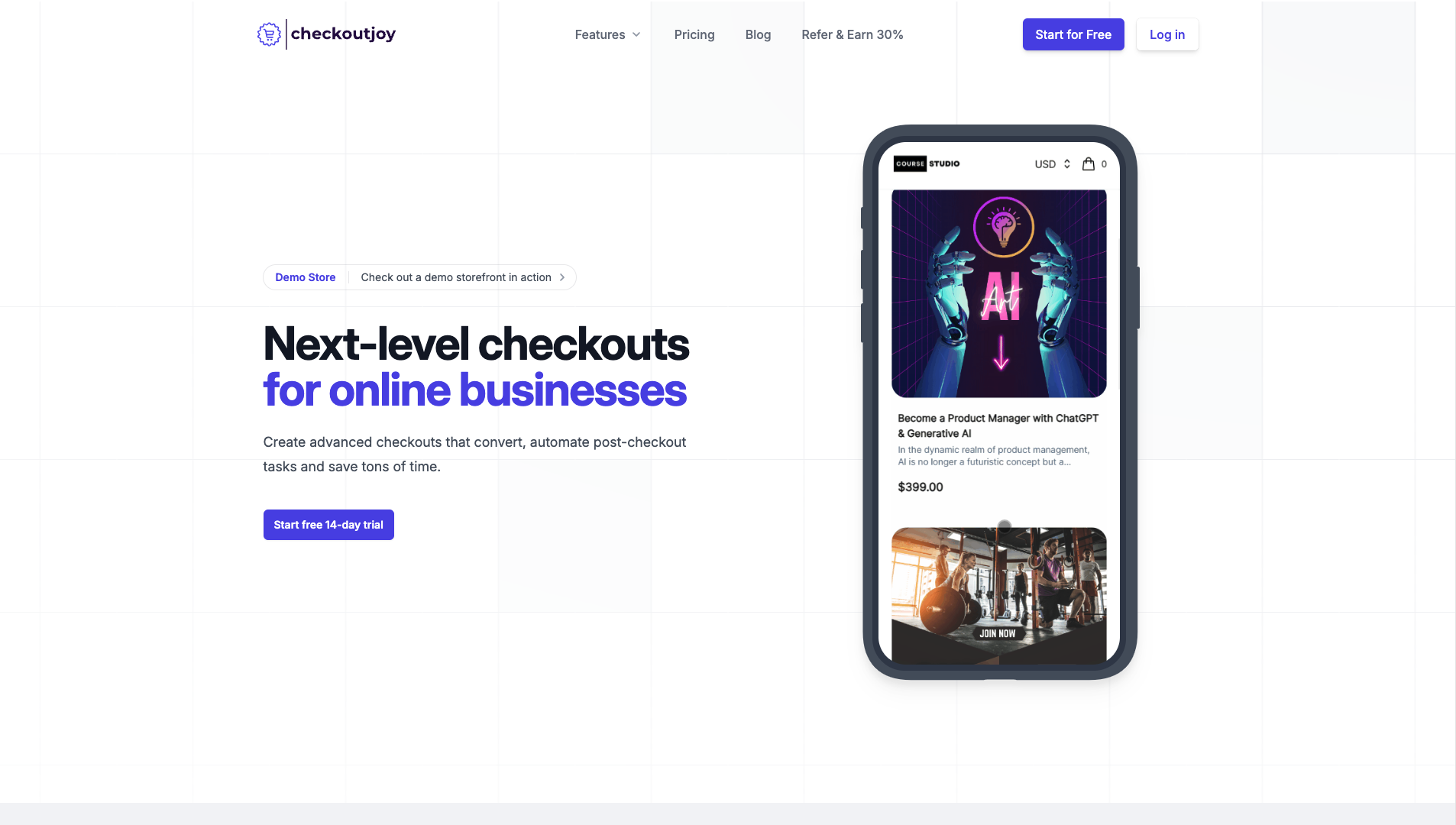 Screenshot of the Checkoutjoy website