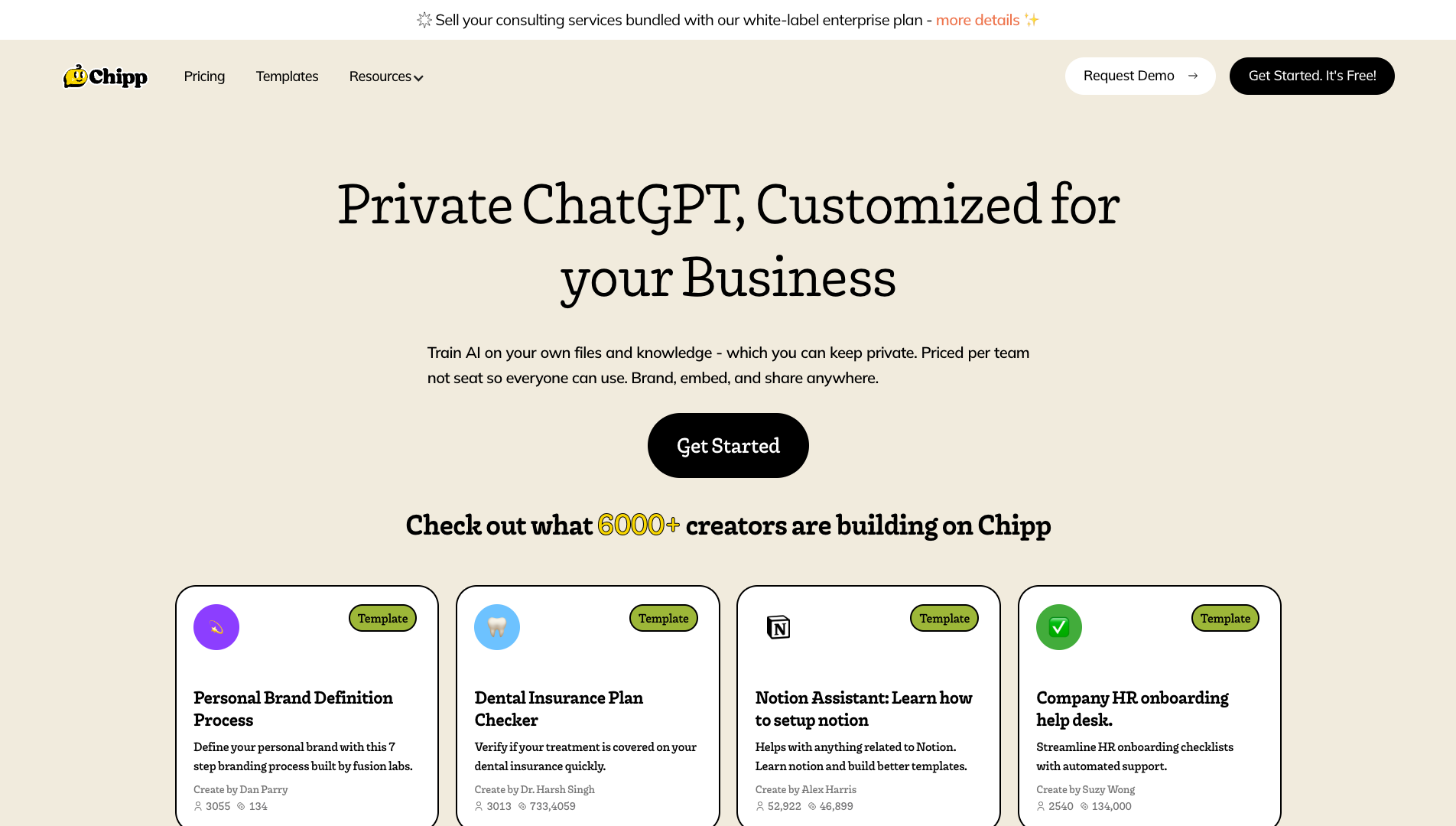 Screenshot of the Chipp website