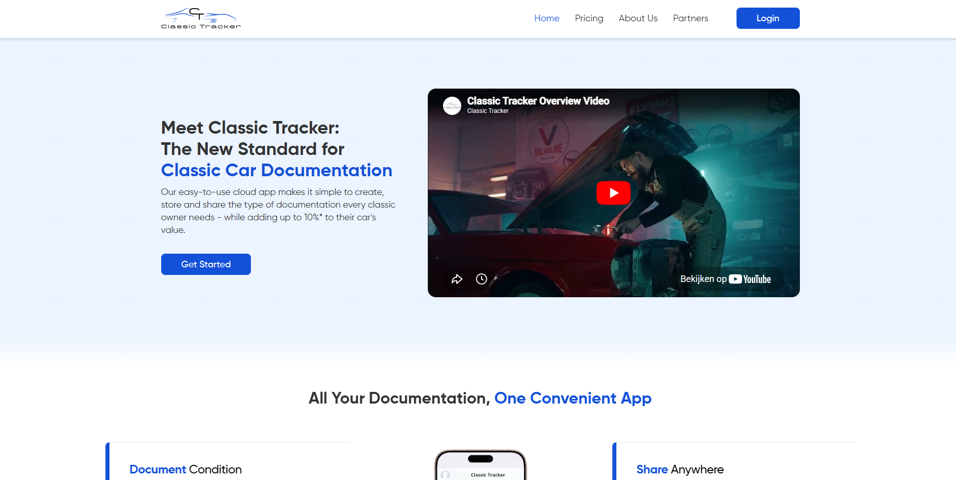 Screenshot of the Classic Tracker website