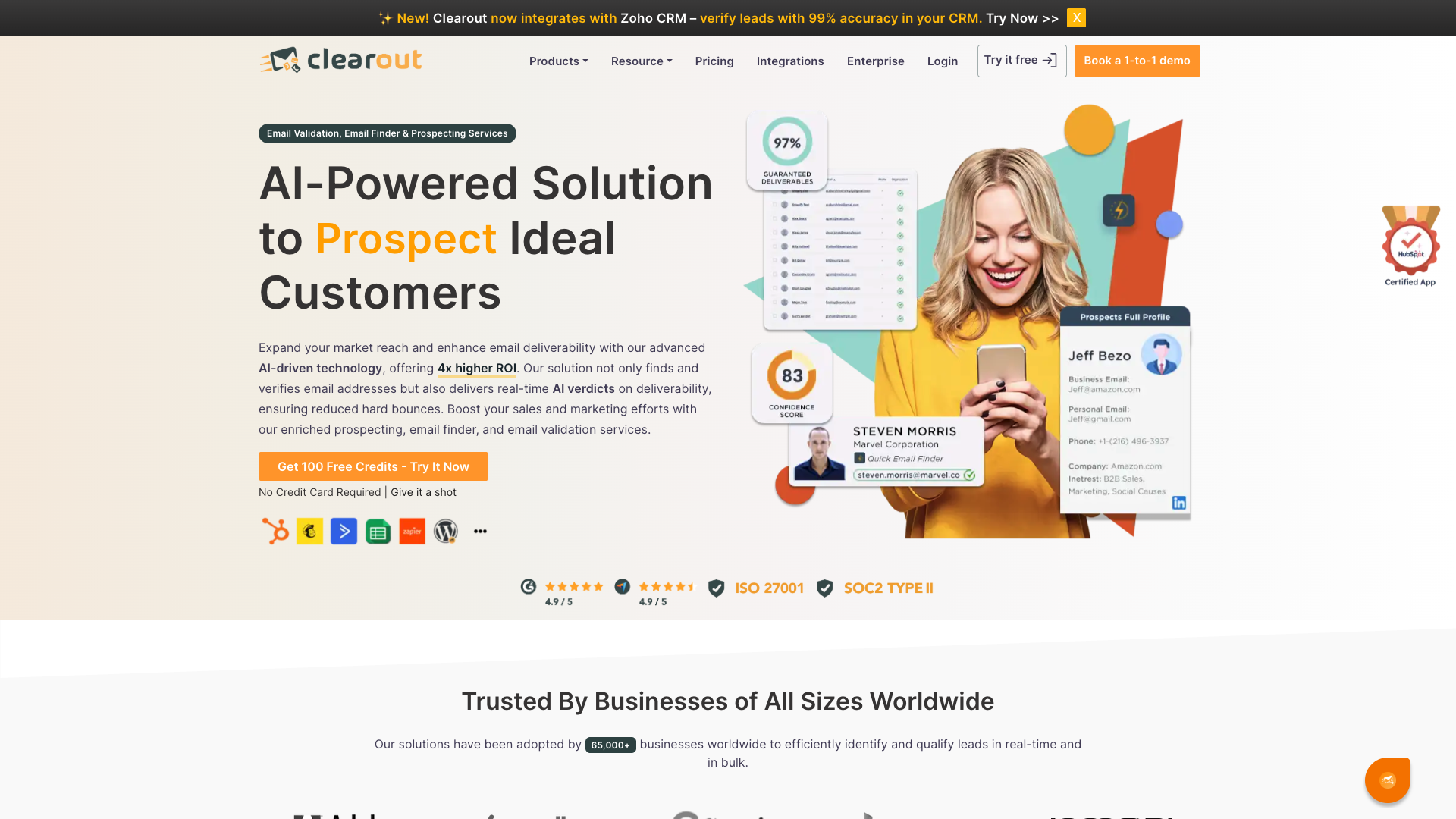 Screenshot of the Clearout website