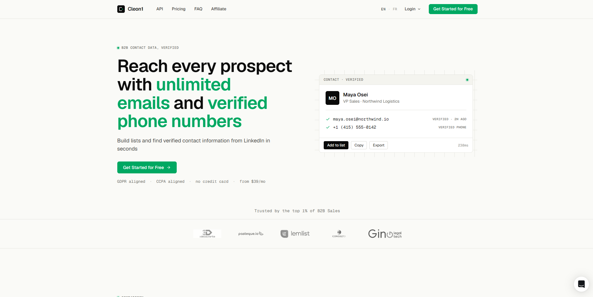 Screenshot of the Cleon1 website