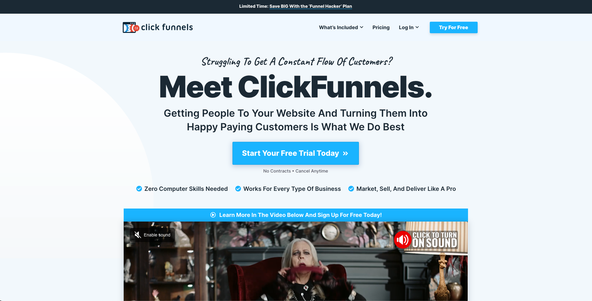Screenshot of ClickFunnels Homepage