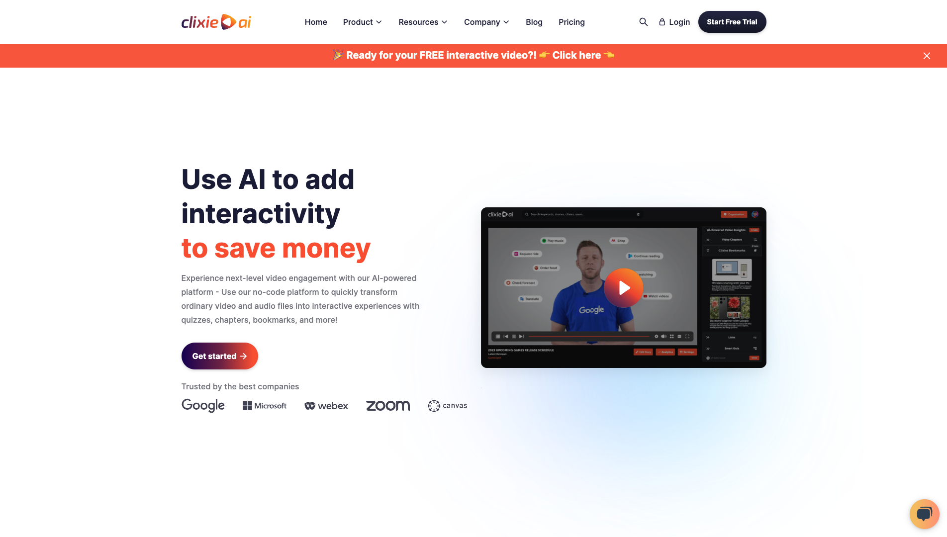 Screenshot of the Clixie website