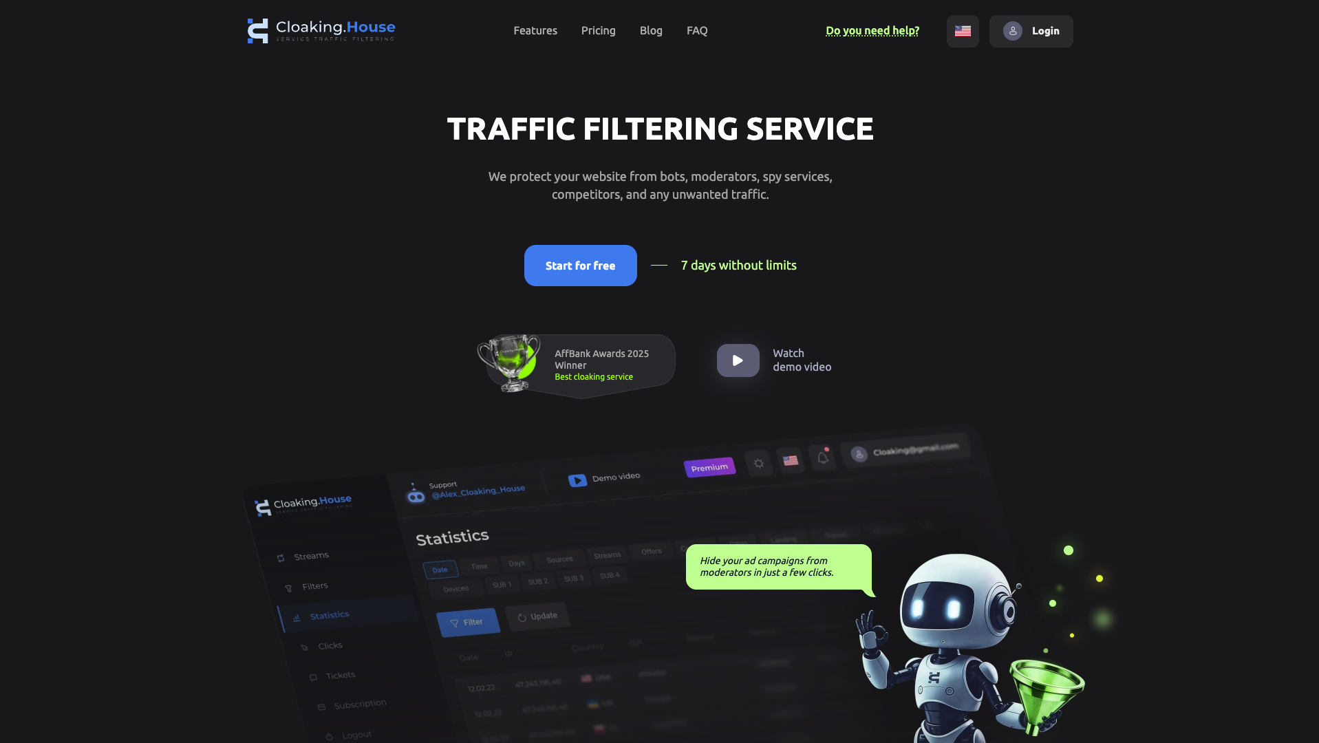 Screenshot of the Cloaking.House website