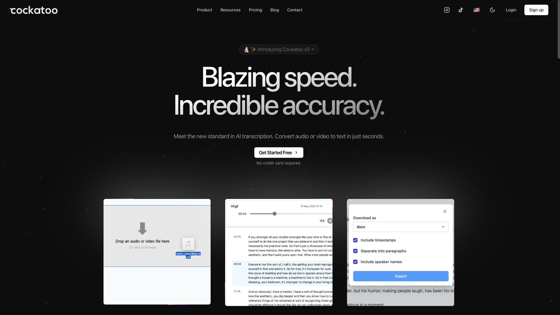 Screenshot of the Cockatoo website