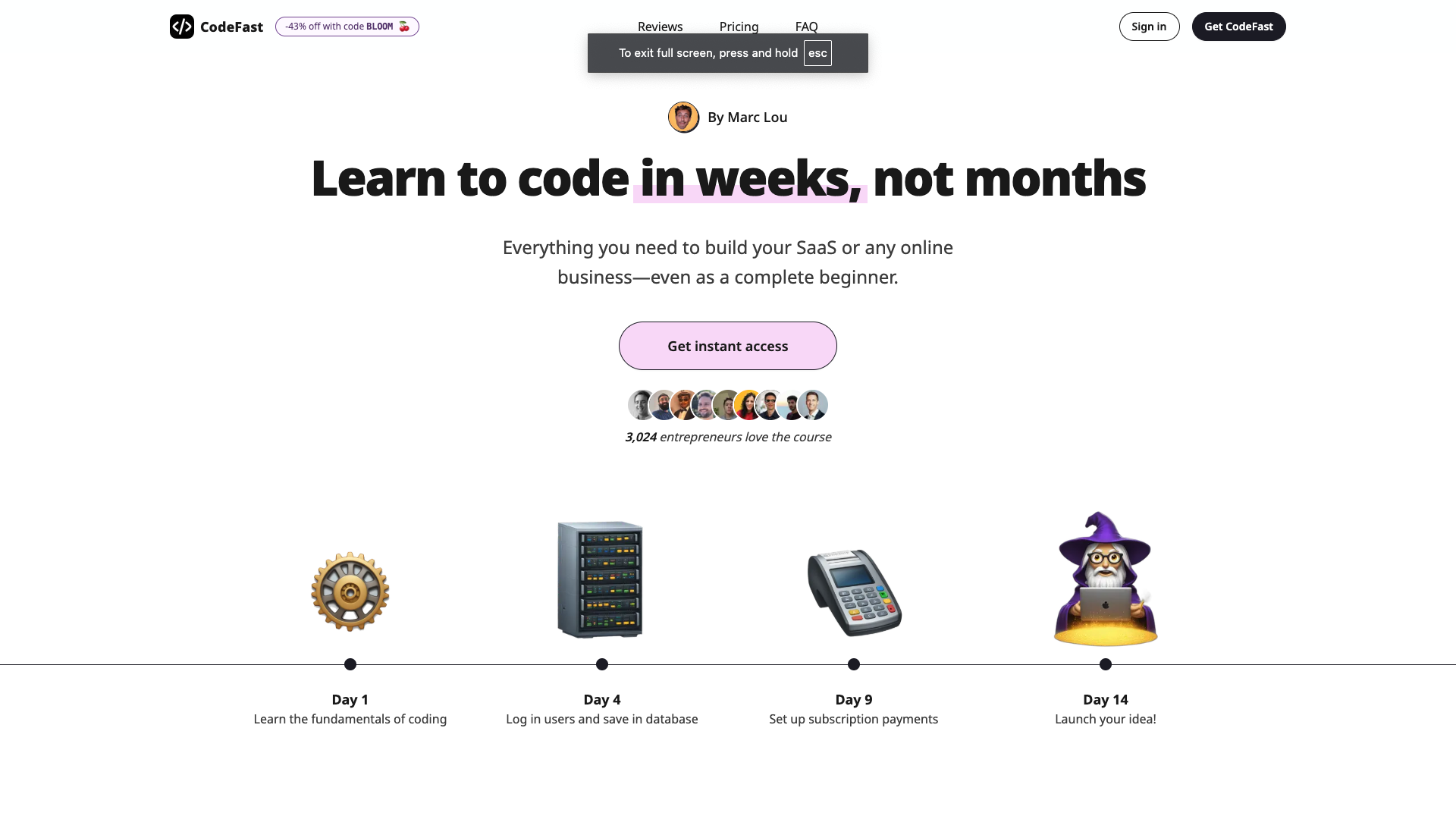 Screenshot of the CodeFast website