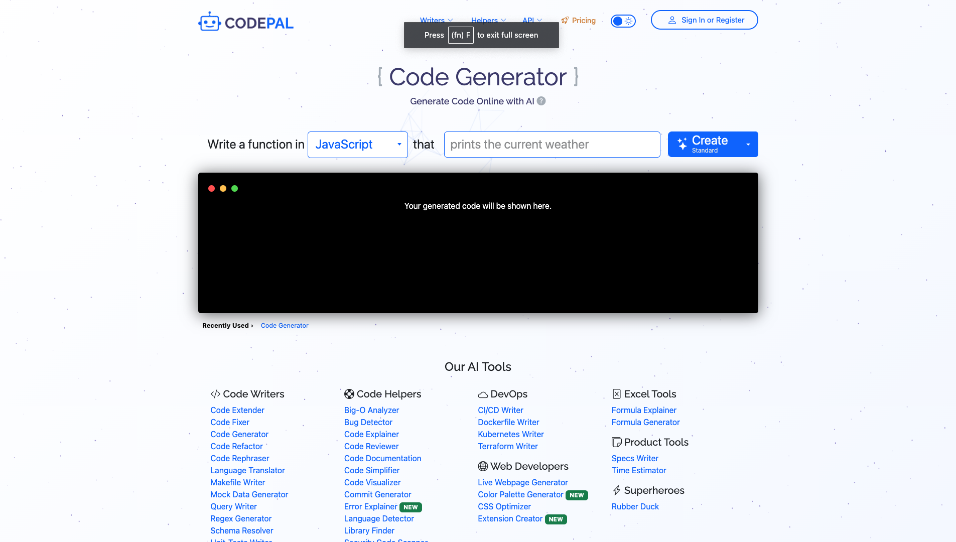 Screenshot of the CodePal website
