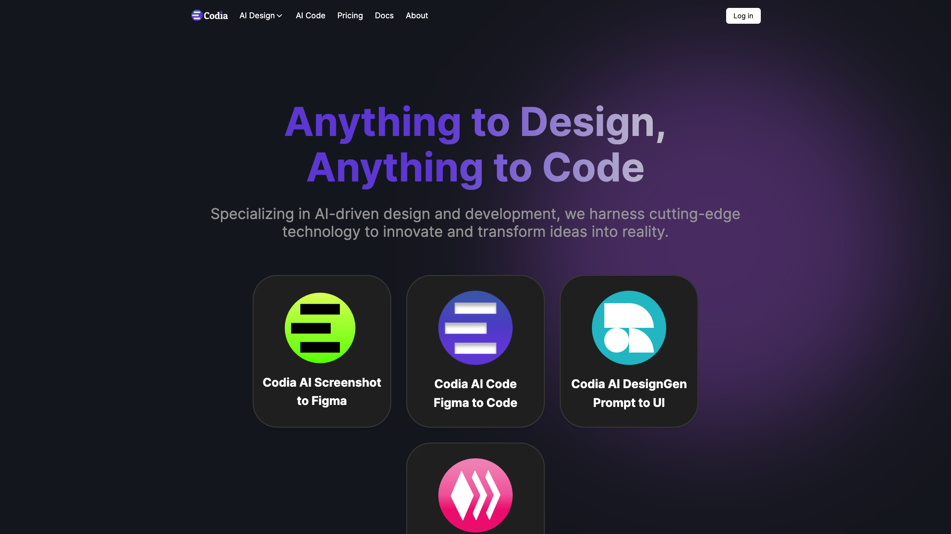 Screenshot of the Codia website