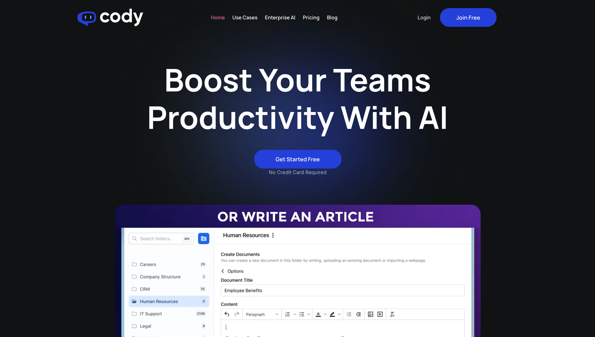 Screenshot of Cody AI Homepage