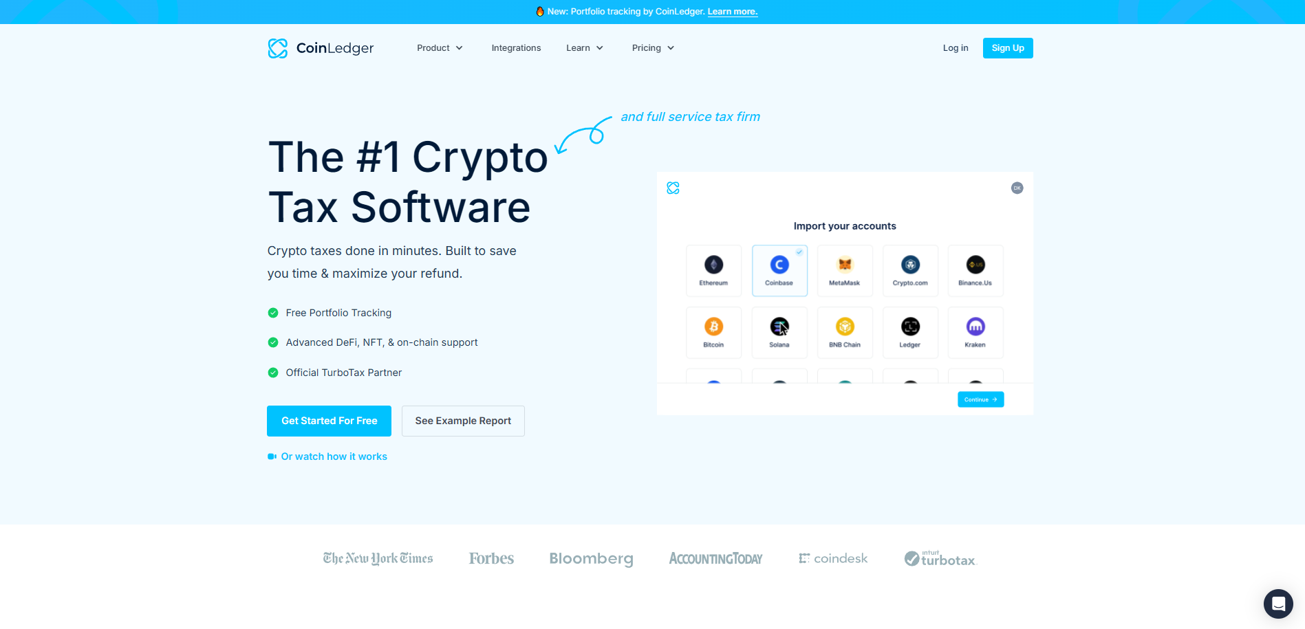 Screenshot of the CoinLedger website