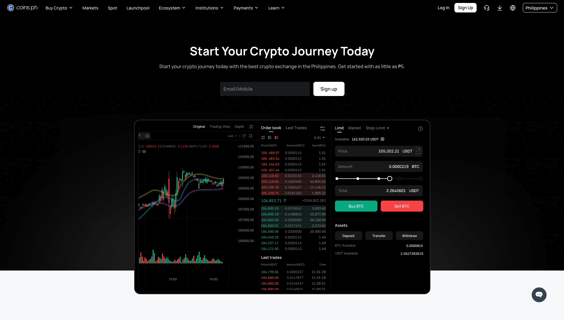 Screenshot of the Coins.ph website