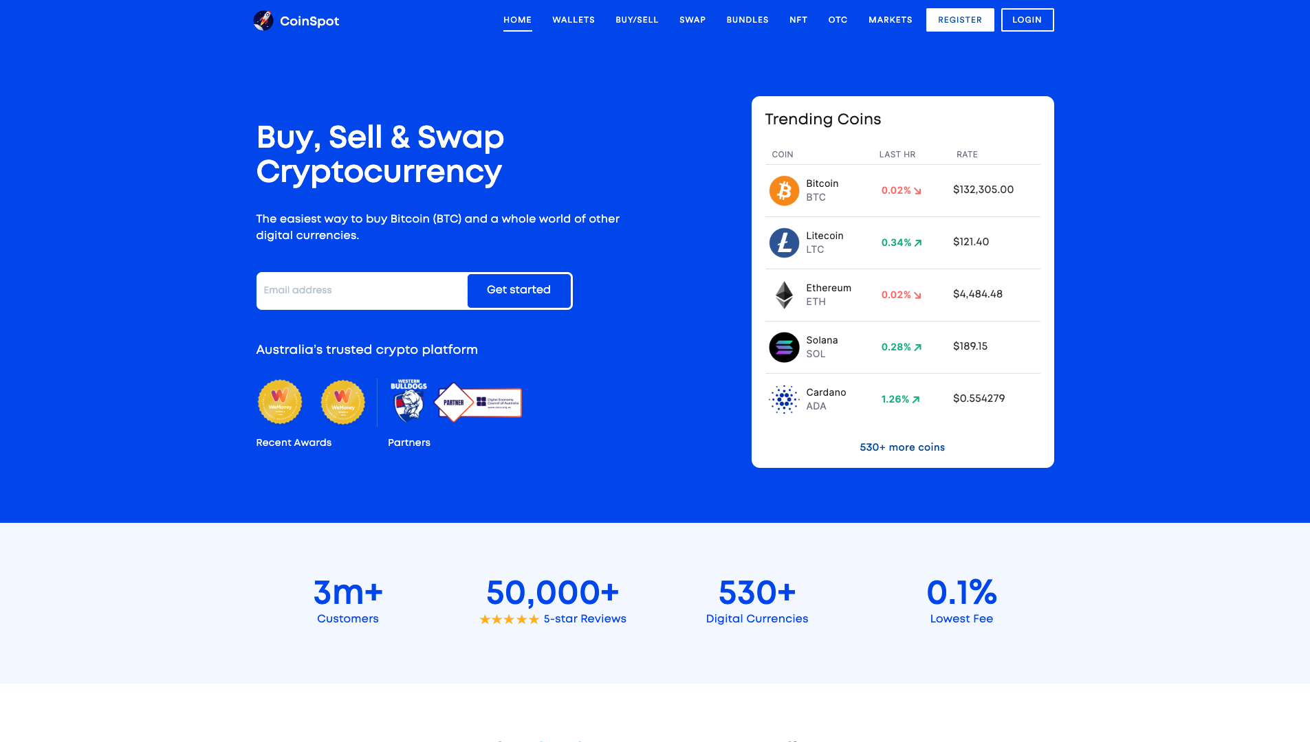 Screenshot of the CoinSpot website
