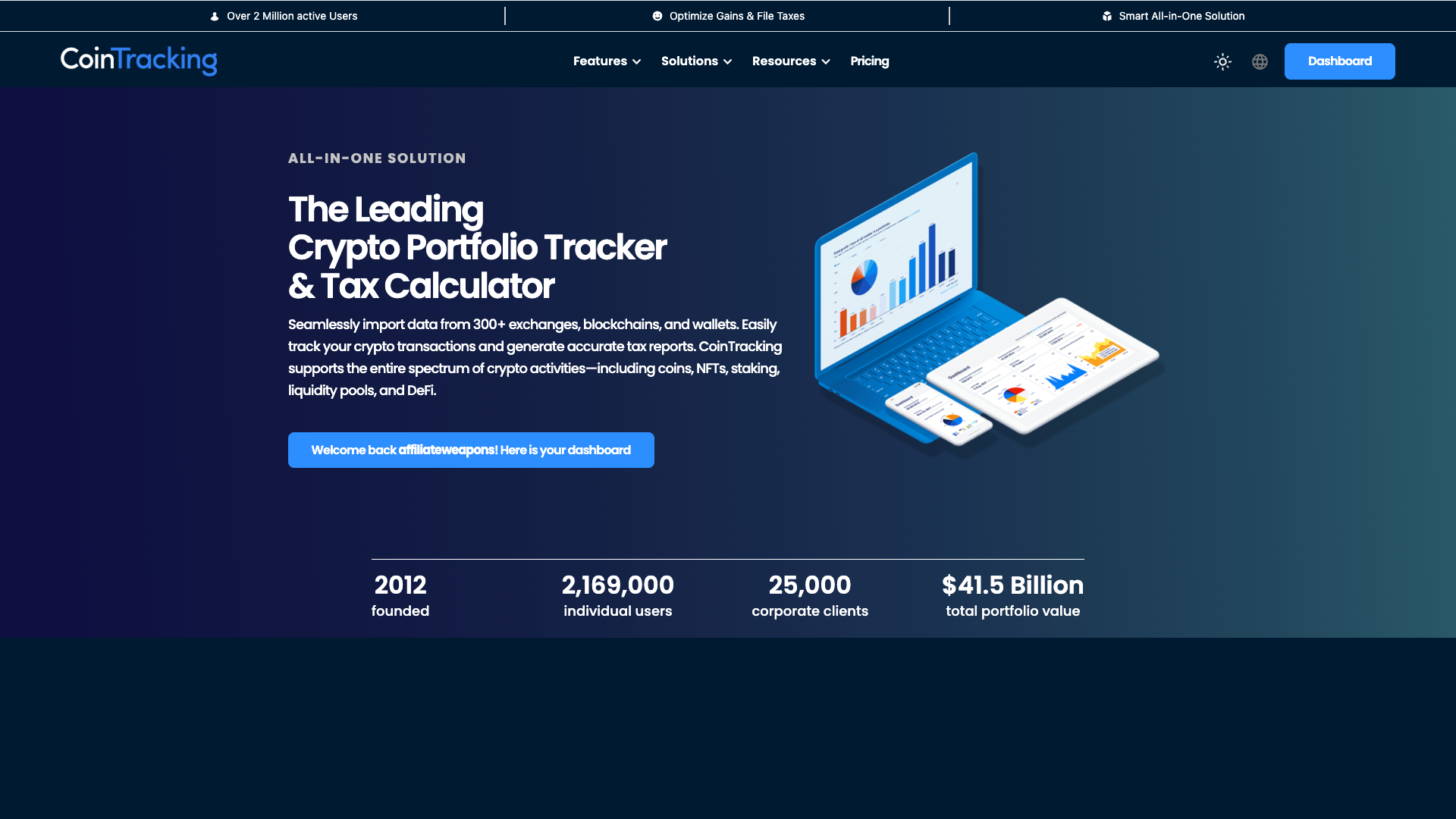 Screenshot of the CoinTracking website