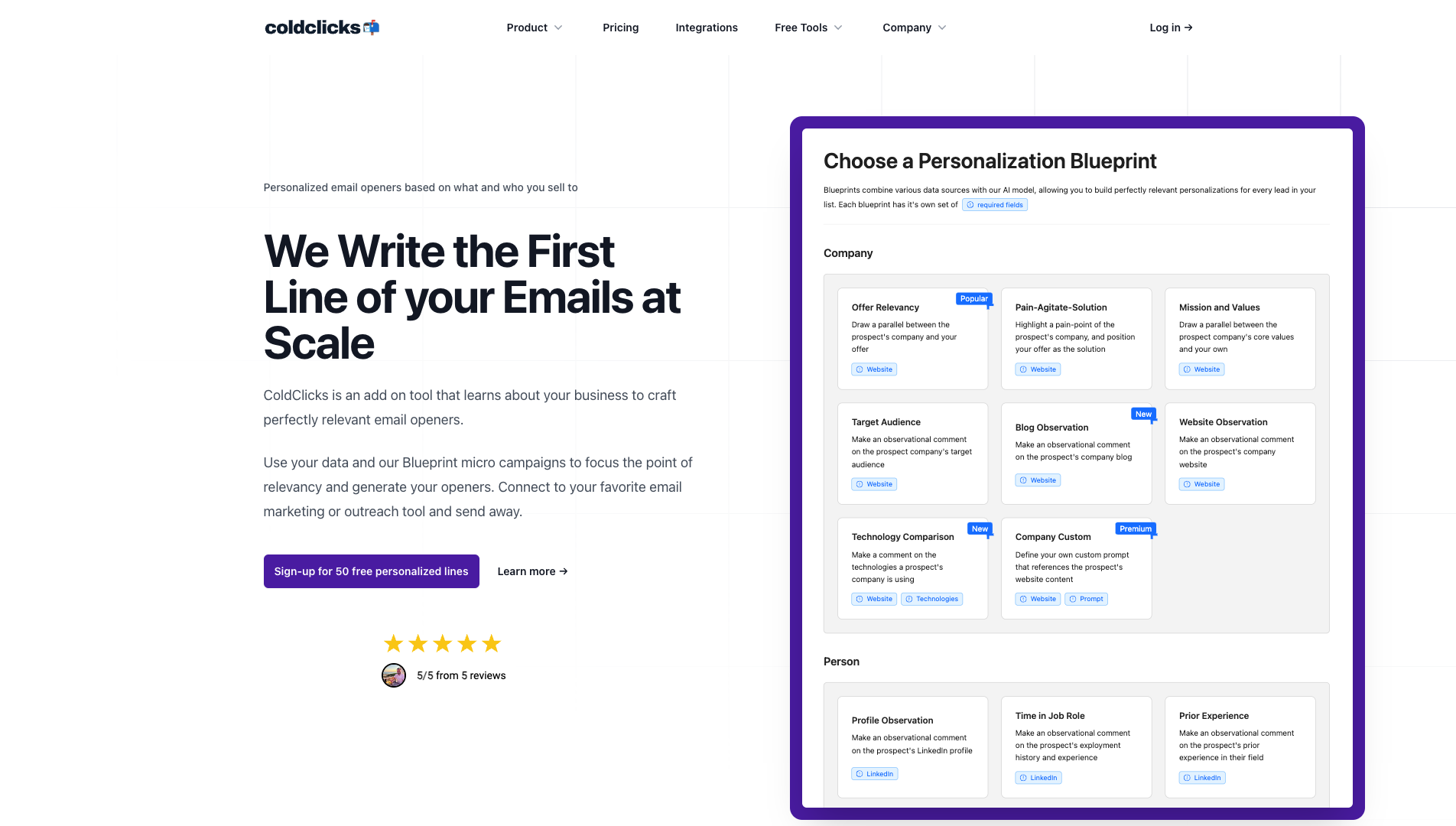 Screenshot of the ColdClicks website
