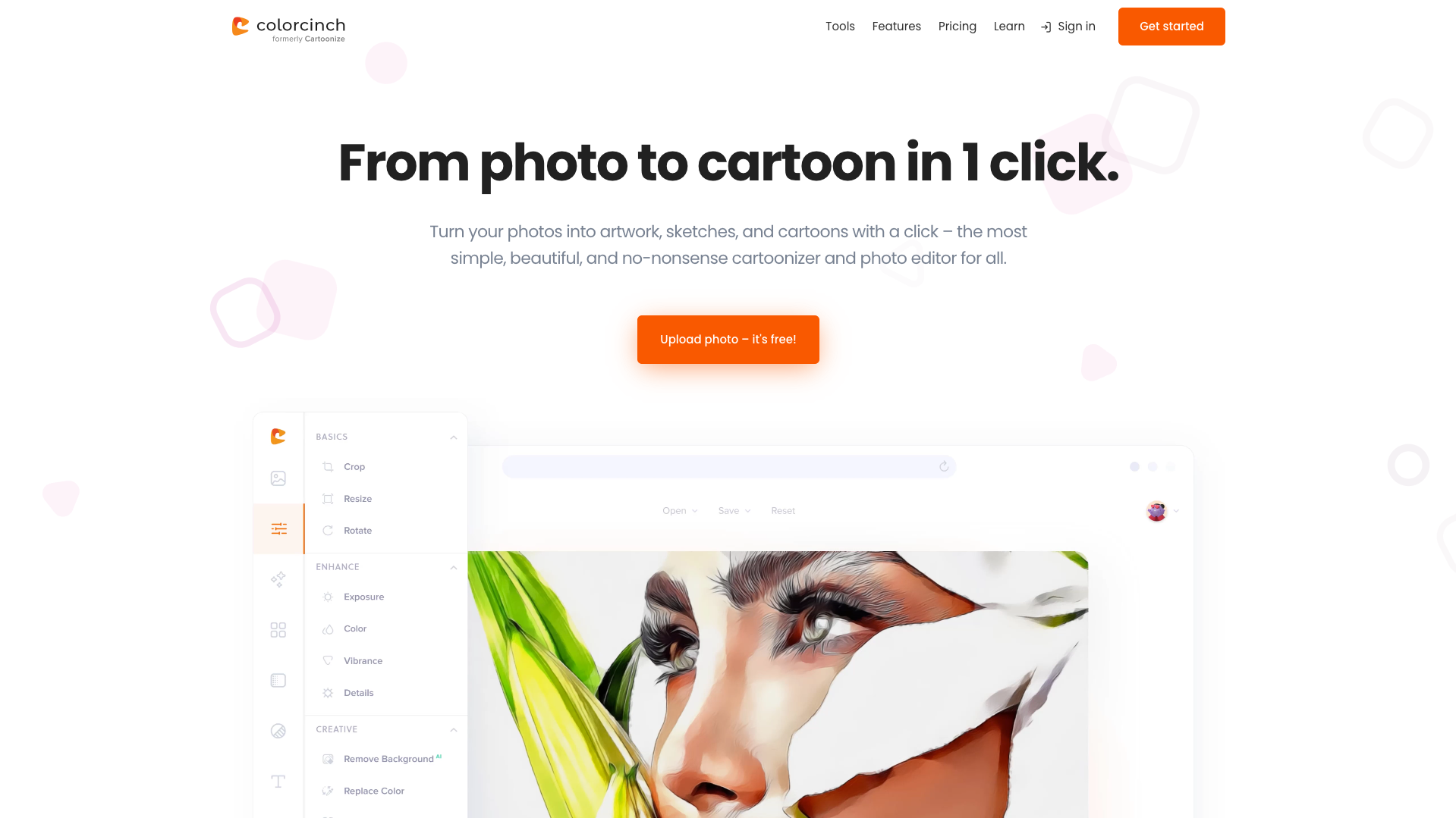 Screenshot of the Colorcinch website