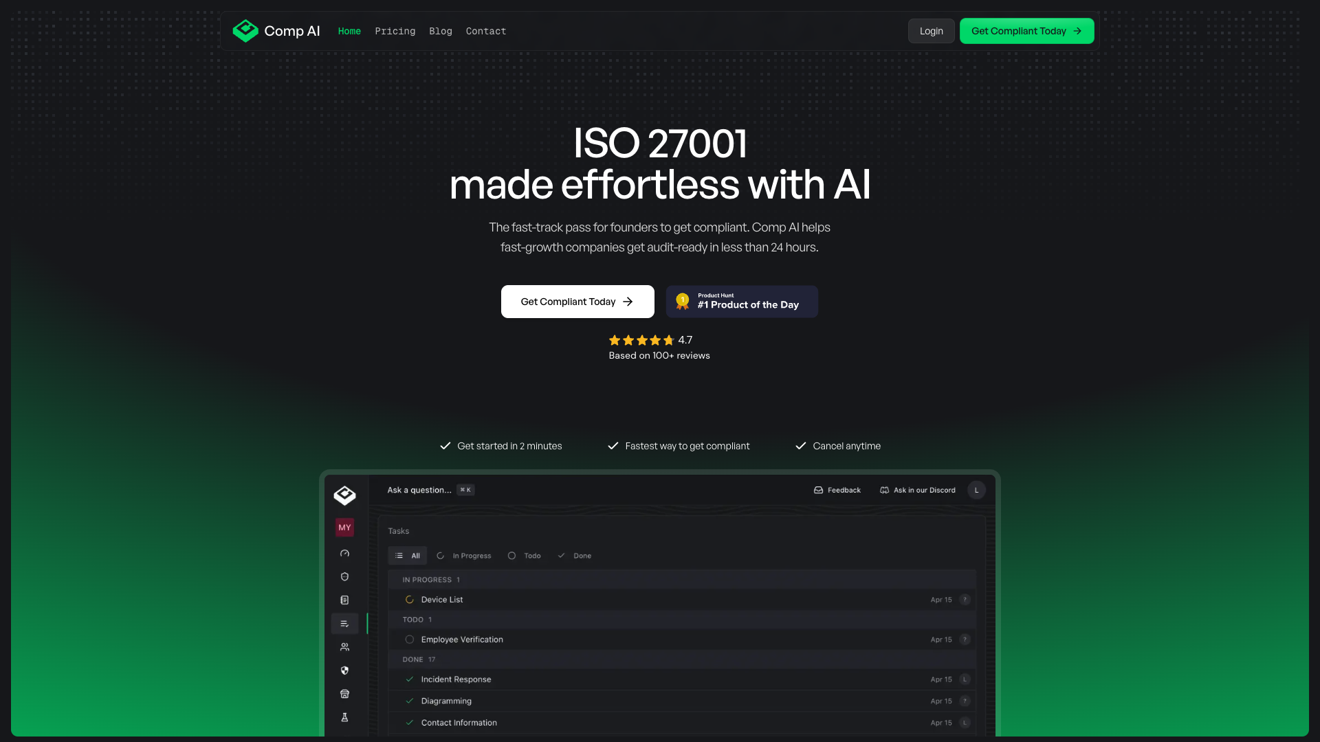 Screenshot of Comp AI Homepage
