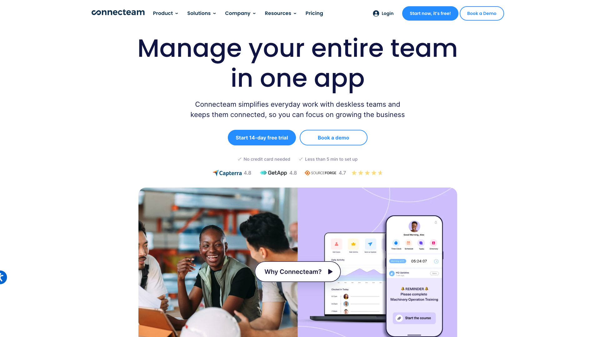 Screenshot of Connecteam Homepage