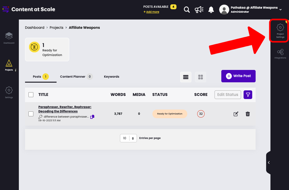 Access Project Settings