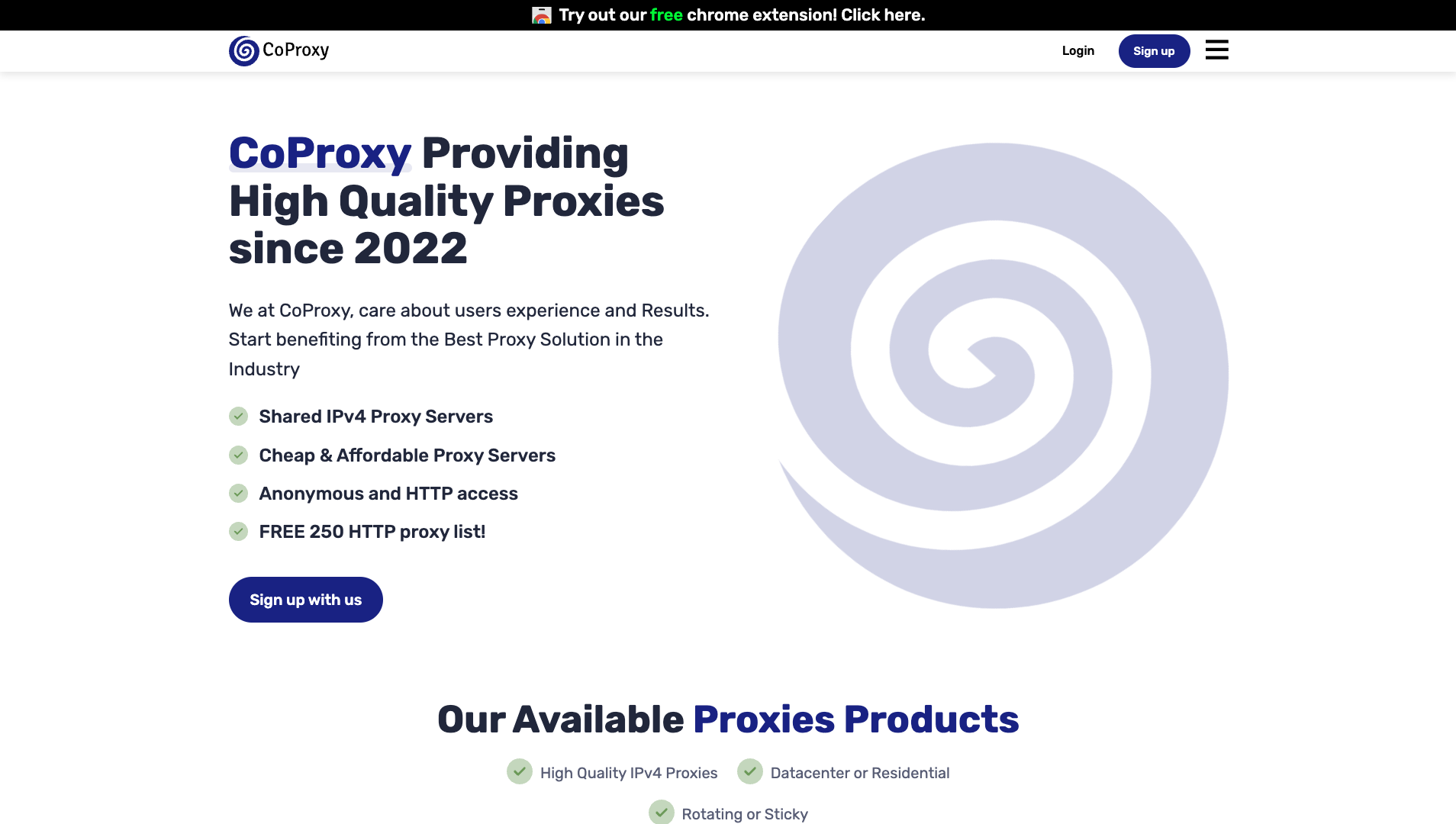 Screenshot of CoProxy Homepage