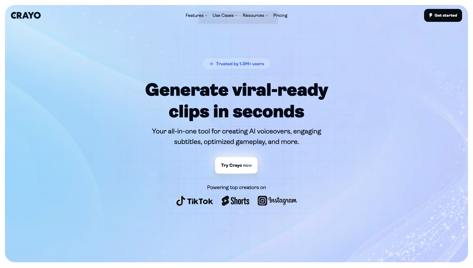 Screenshot of the Crayo website