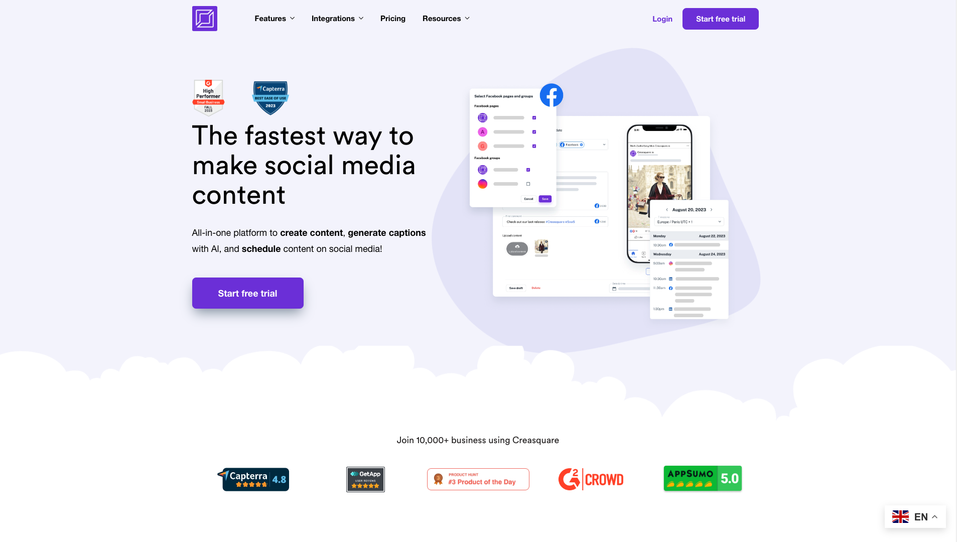 Screenshot of the Creasquare website
