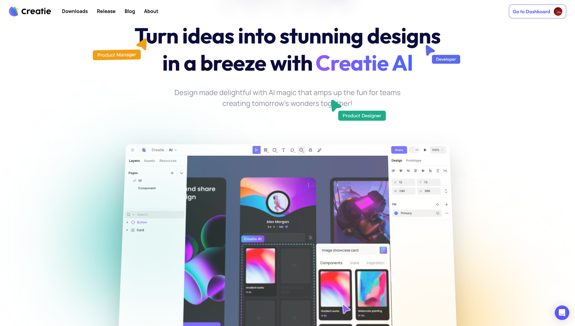 Screenshot of the Creatie website