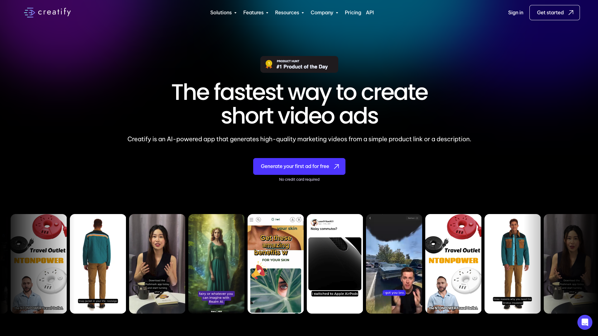 Screenshot of the Creatify website