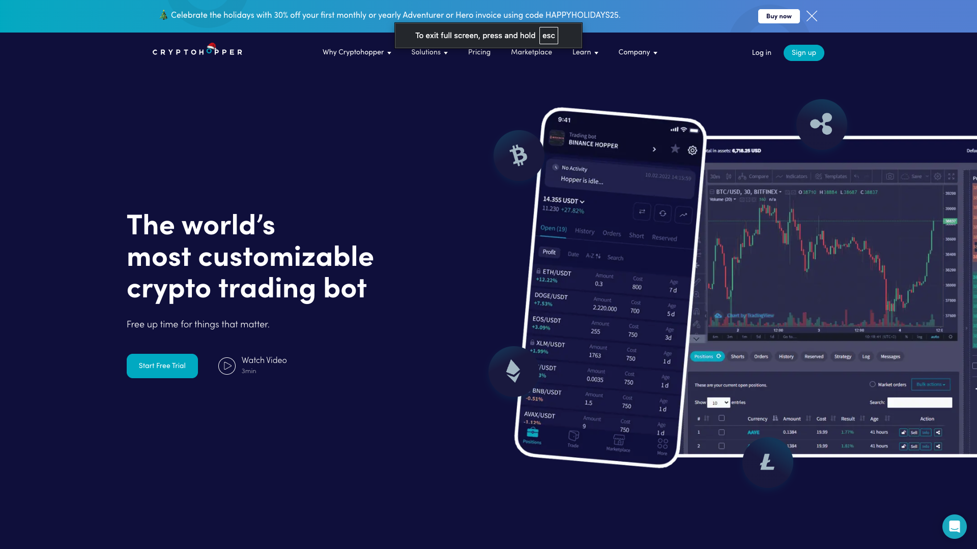 Screenshot of the Cryptohopper website