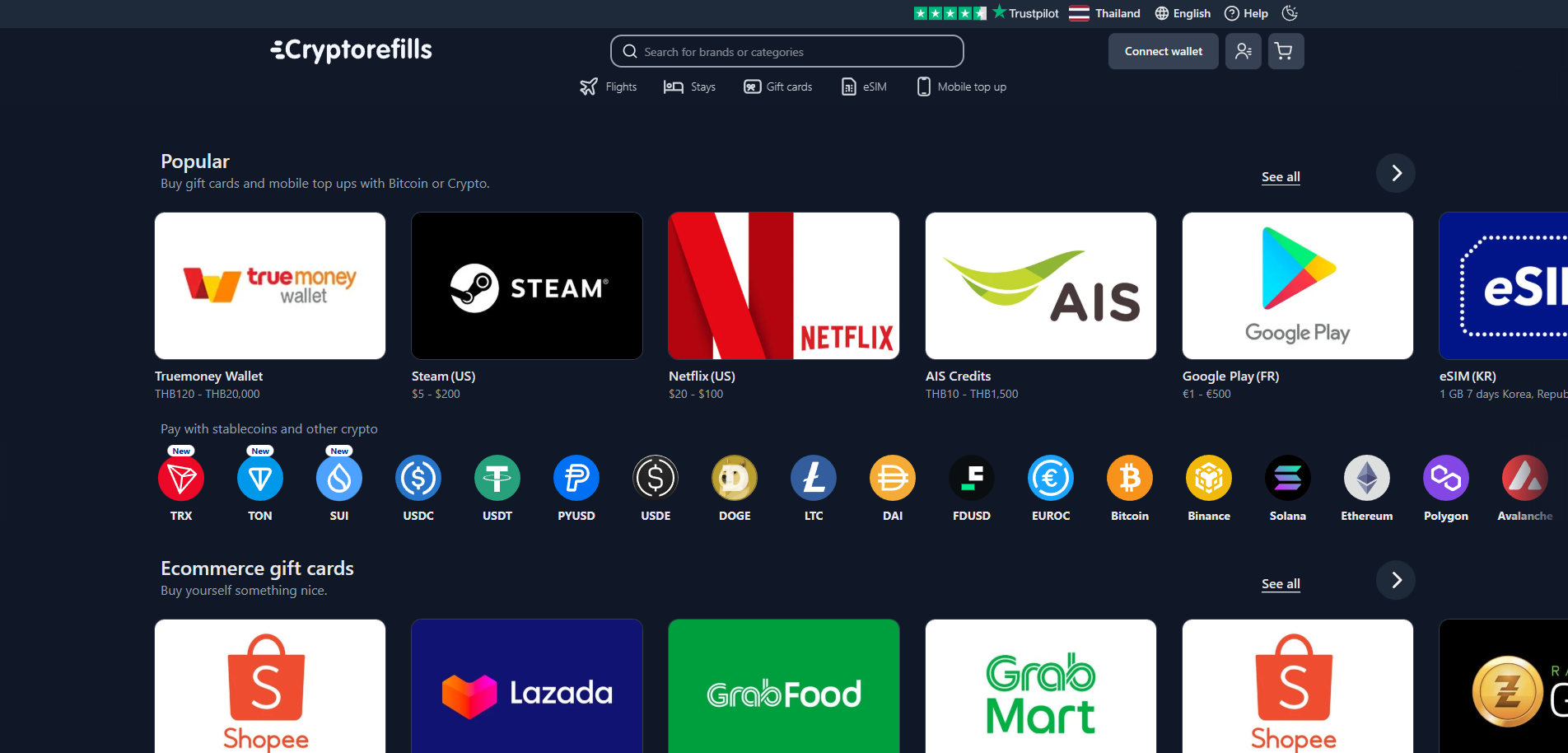 Screenshot of the Cryptorefills website
