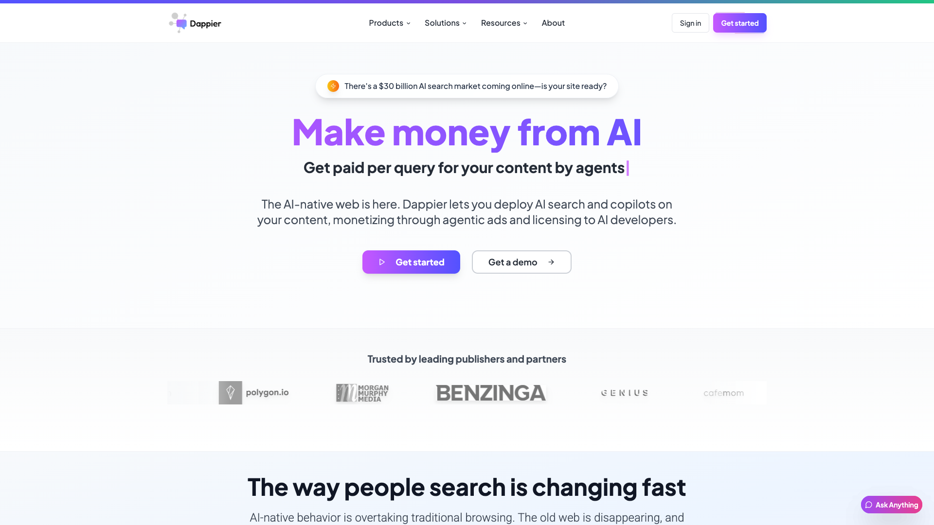 Screenshot of Dappier Homepage