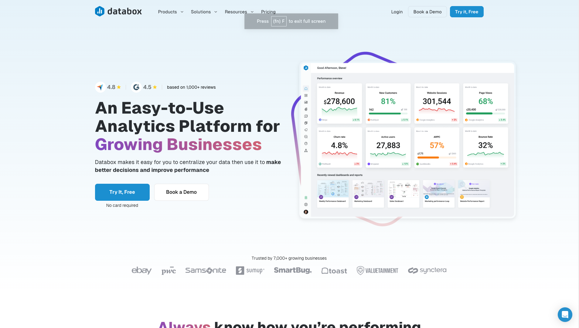 Screenshot of the Databox website